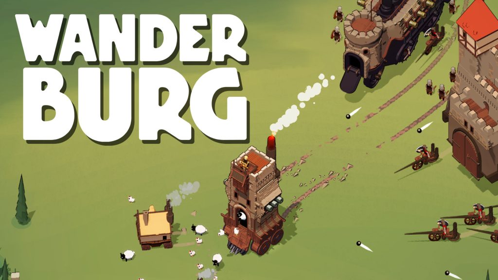 Wanderburg promotional artwork with wheeled castles and siege weapons